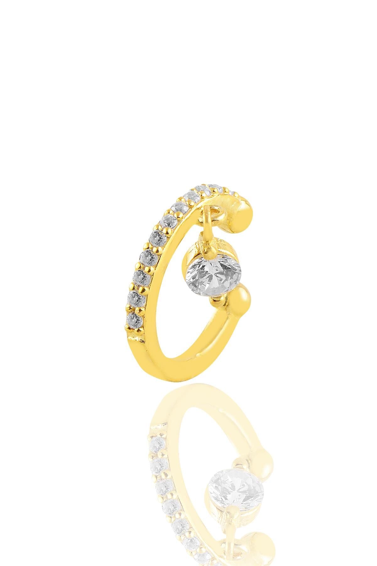 Gümüş altın yaldızlı   tek taş sallantılı gümüş kıkırdak küpe SGTL10699GOLD