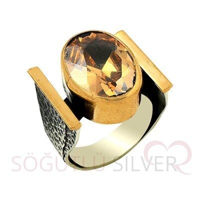 Sitrin taş renkli otantik yüzük yüzük8402