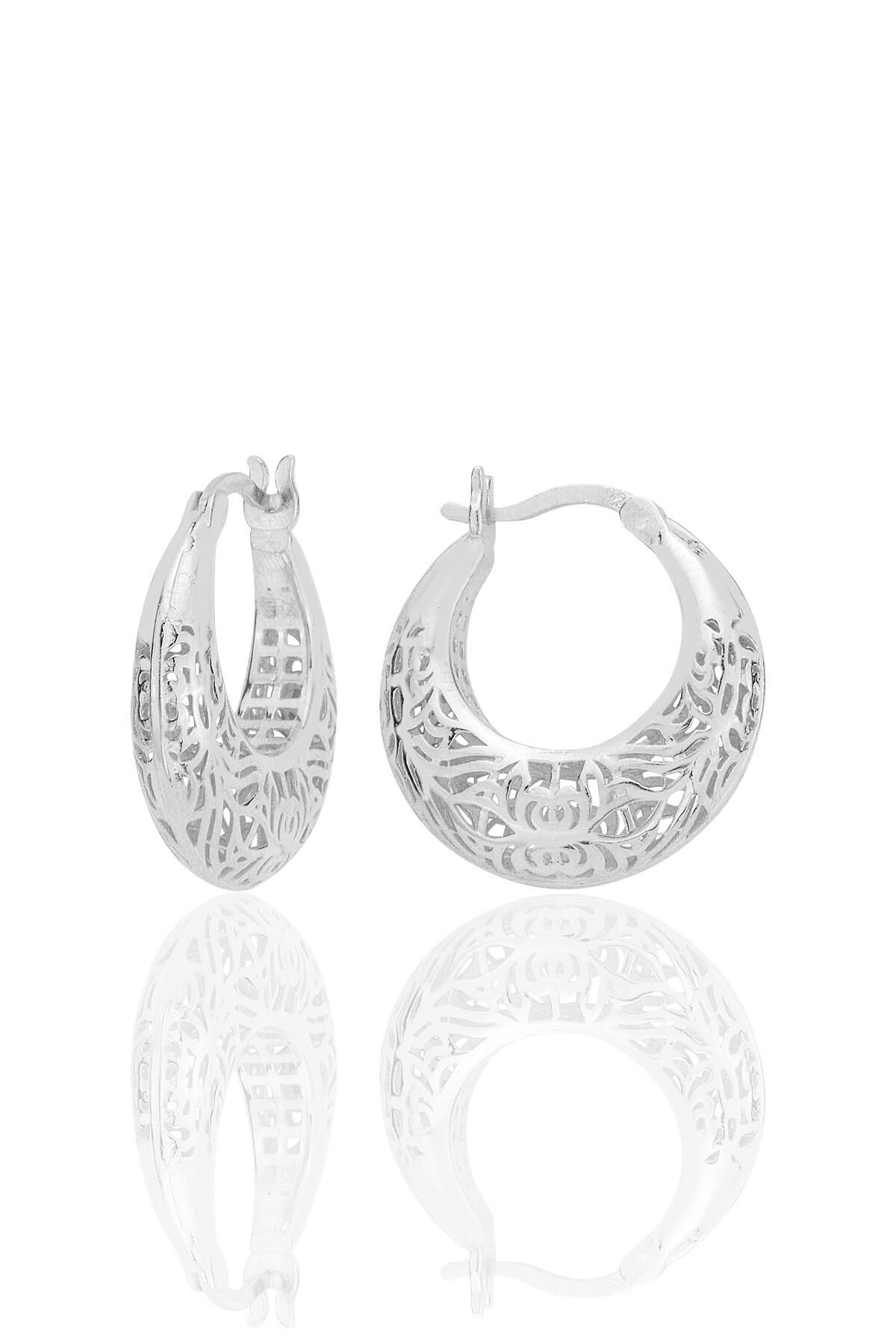 Gümüş beyaz altın rodyumlu özel işçilikli,işlemeli füzyon halka küpe SGTL12543RODAJ