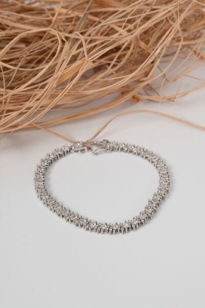 925 ayar gümüş rodyumlu marquise (MARKİZ) kesim zirkon taşlı ışıltı seli gümüş bileklik SGTL13069BEYAZ