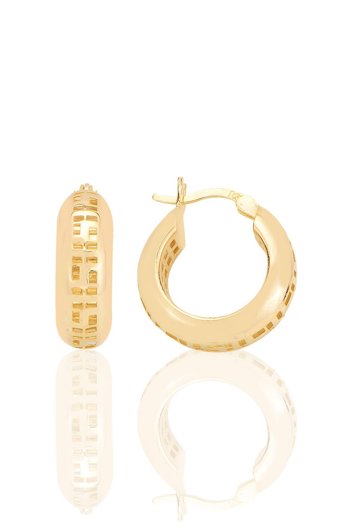 Gümüş altın yaldızlı özel işçilikli, artuklu modeli füzyon halka küpe SGTL12544GOLD