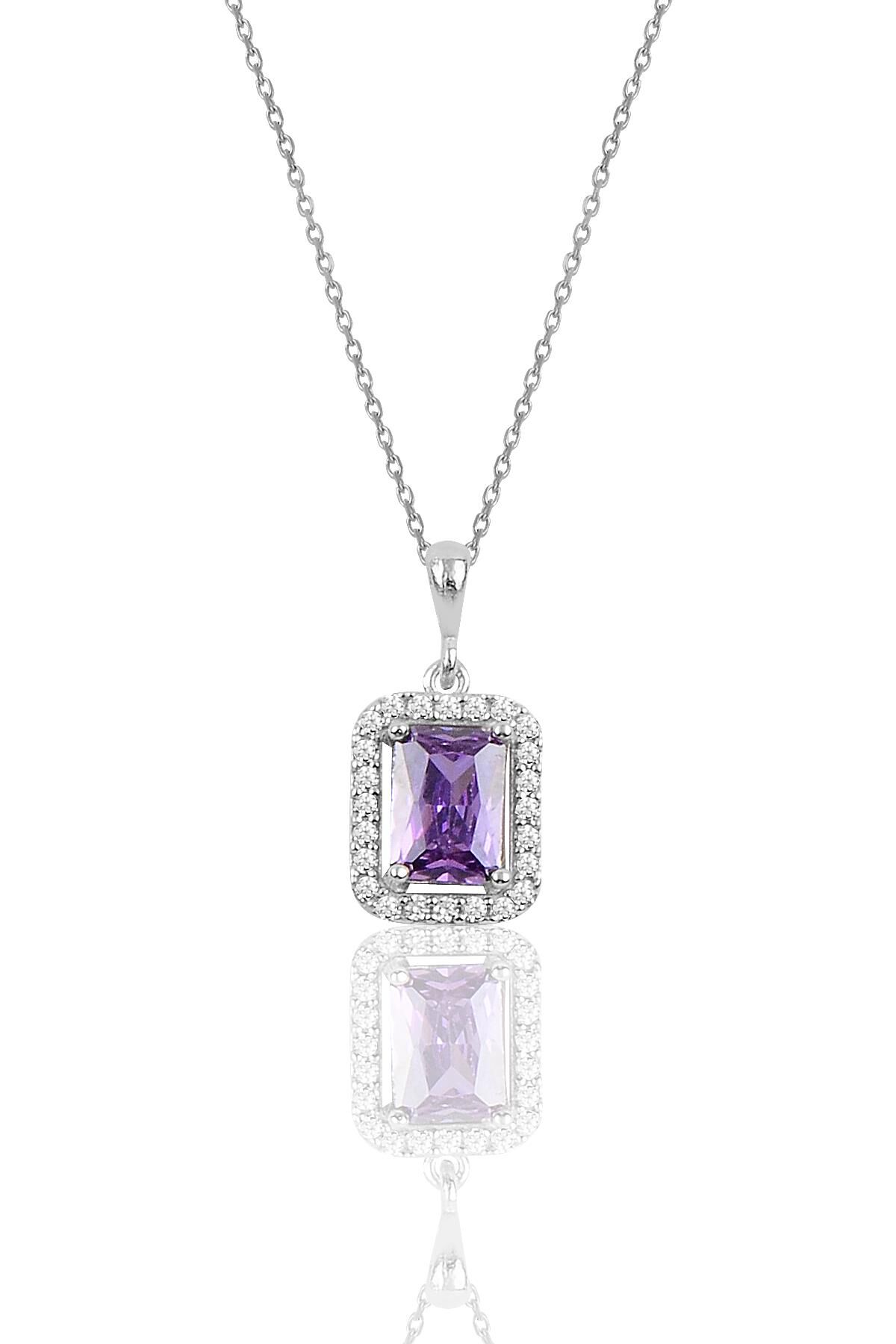 Gümüş amatis baget taşlı kolye SGTL10125MOR