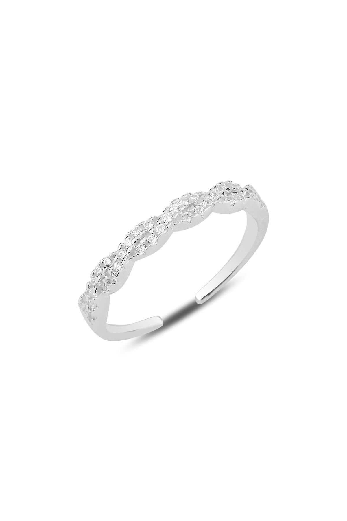 Gümüş rodyumlu zirkon taşlı örgü modeli ayarlamalı yüzük SGTL12156RODAJ