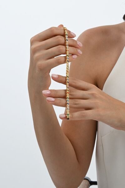 925 ayar gümüş altın yaldızlı renkli marquise (MARKİZ) kesim zirkon taşlı ışıltı seli gümüş bileklik SGTL13069GOLD