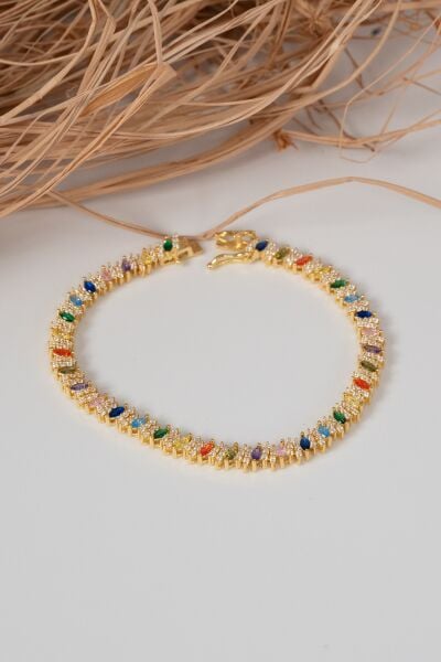 925 ayar gümüş altın yaldızlı renkli marquise (MARKİZ) kesim zirkon taşlı ışıltı seli gümüş bileklik SGTL13069GOLD