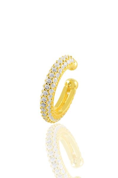 Gümüş altın yaldızlı  zirkon taşlı kıkırdak küpe SGTL10700GOLD
