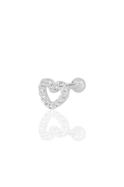 Gümüş rodyumlu zirkon taşlı kalp modeli Tragus helix Piercing küpe SGTL12206RODAJ