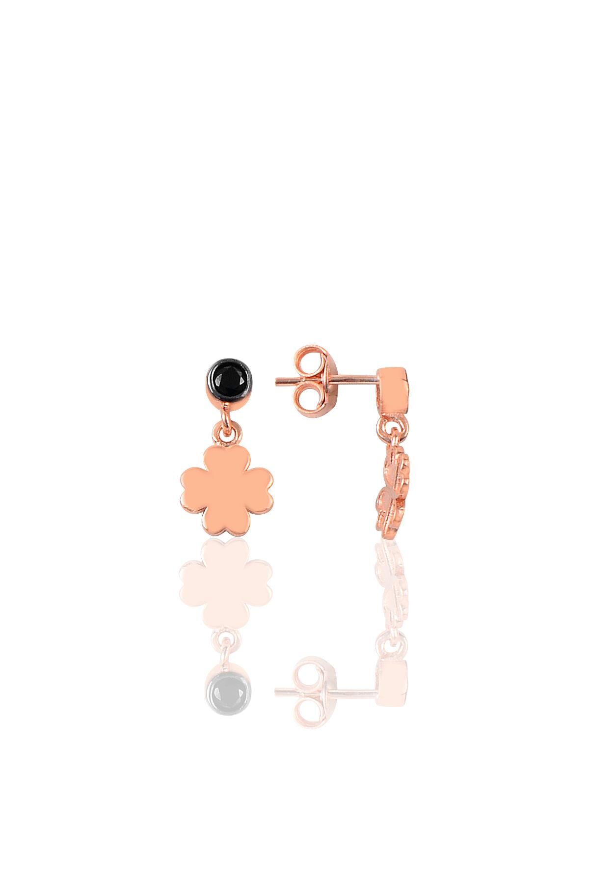 Gümüş siyah taşlı yonca modeli küpe  SGTL9449