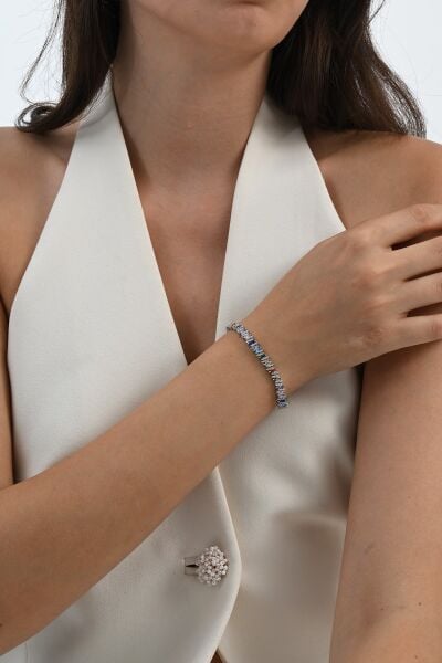 925 ayar gümüş rodyumlu renkli marquise (MARKİZ) kesim zirkon taşlı ışıltı seli gümüş bileklik SGTL13069RENKLI