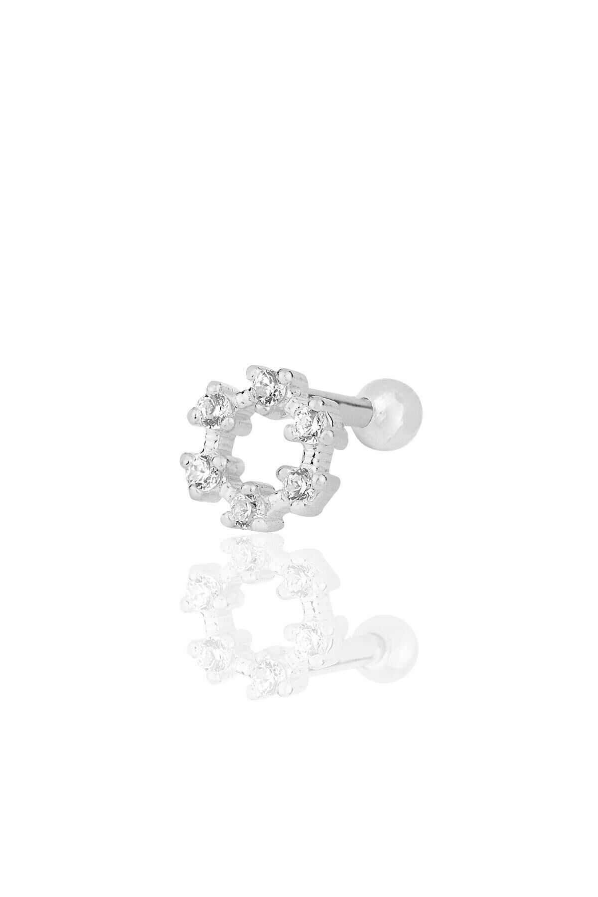 Gümüş rodyumlu zirkon taşlı simit modeli Tragus helix Piercing küpe SGTL12208RODAJ