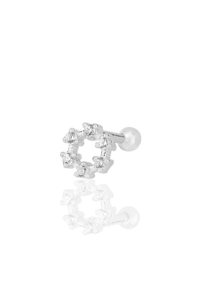 Gümüş rodyumlu zirkon taşlı simit modeli Tragus helix Piercing küpe SGTL12208RODAJ
