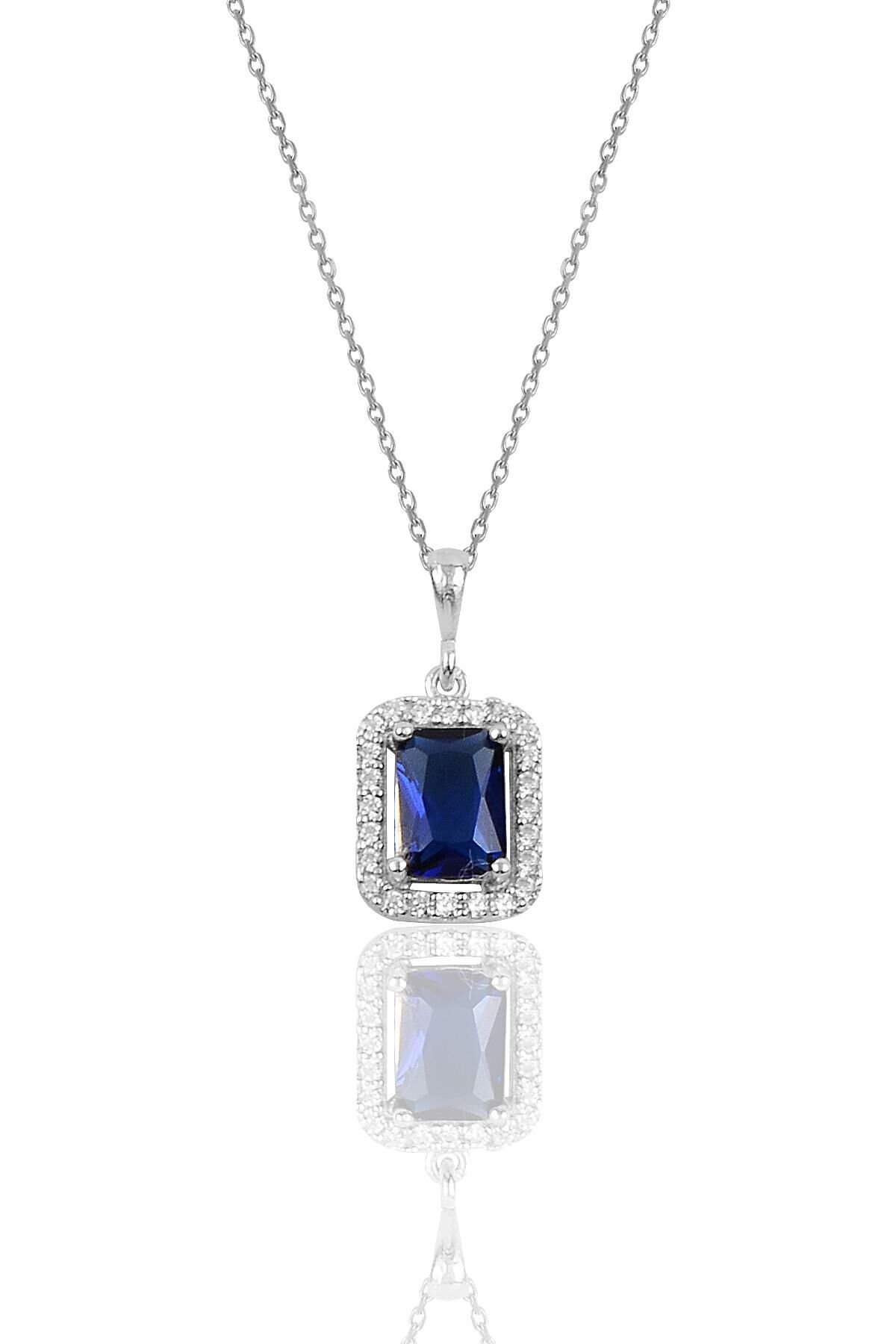 Gümüş safir baget taşlı kolye SGTL10125SAFİR