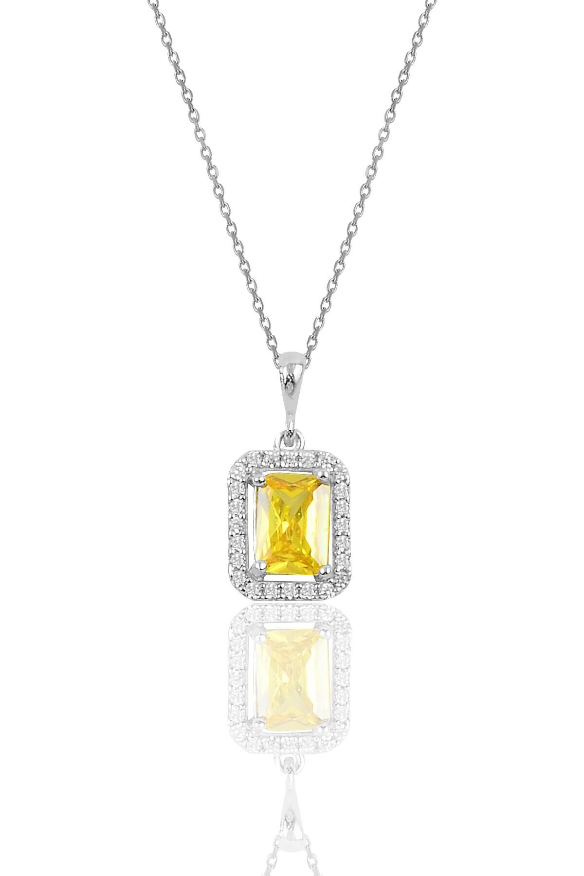 Gümüş  sarı topaz baget taşlı kolye SGTL10125SMP