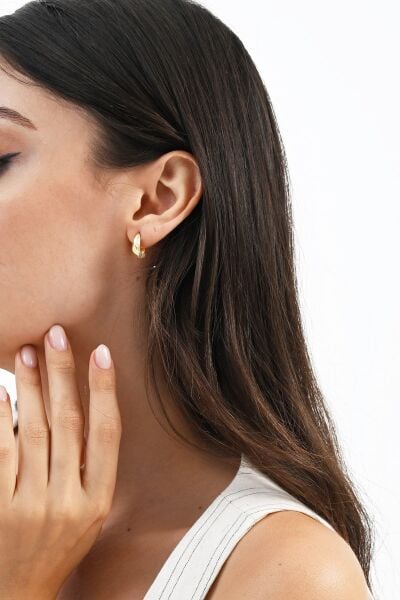 925 ayar Gümüş altın yaldızlı desenli italyan modeli U halka küpe SGTL13071GOLD