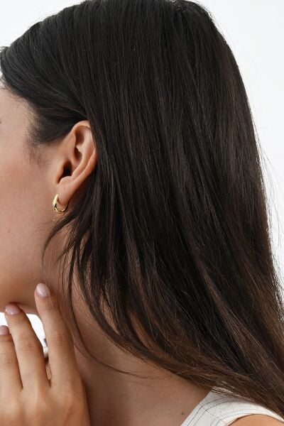 925 ayar Gümüş altın yaldızlı desenli italyan modeli U halka küpe SGTL13071GOLD