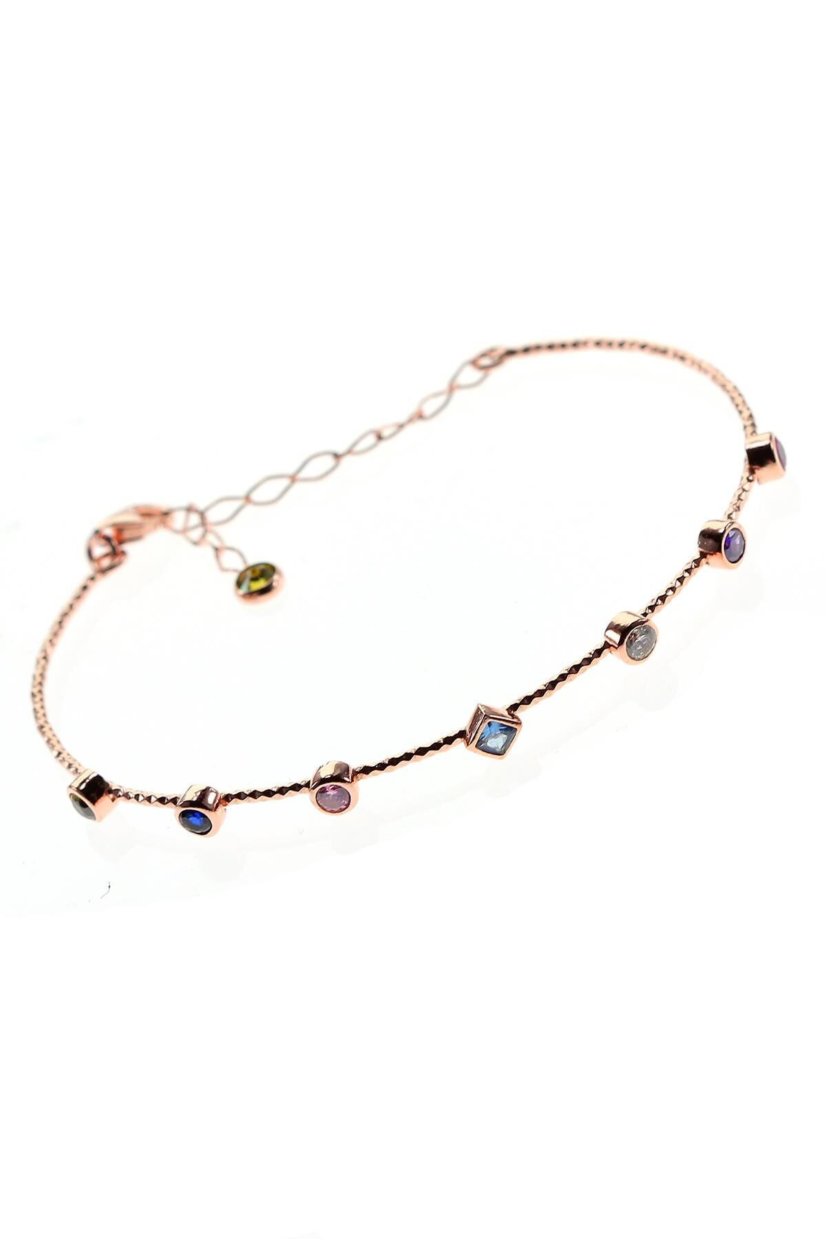 Gümüş rose renkli taşlı bilezik SGTL9288