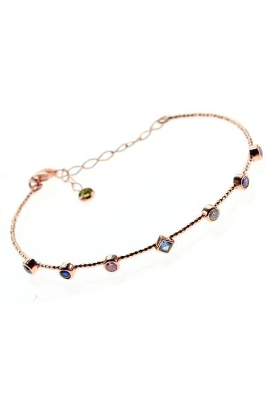 Gümüş rose renkli taşlı bilezik SGTL9288