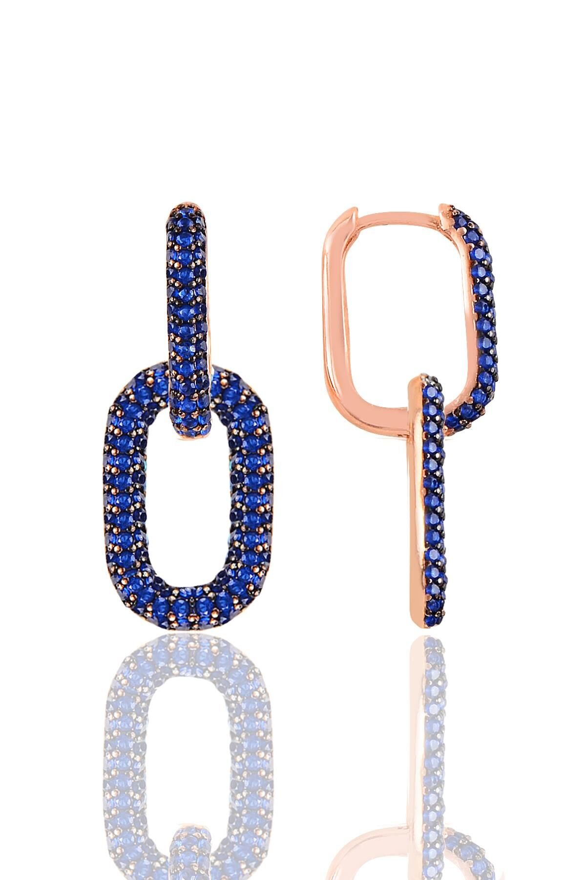 Gümüş rose safir taşlı sallantılı trend küpe SGTL12113LACIVERT