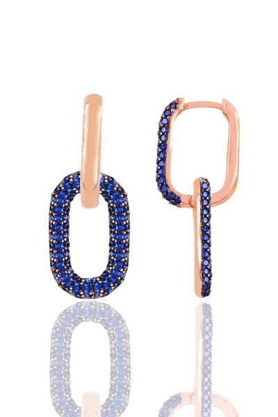 Gümüş rose safir taşlı sallantılı trend küpe SGTL12113LACIVERT