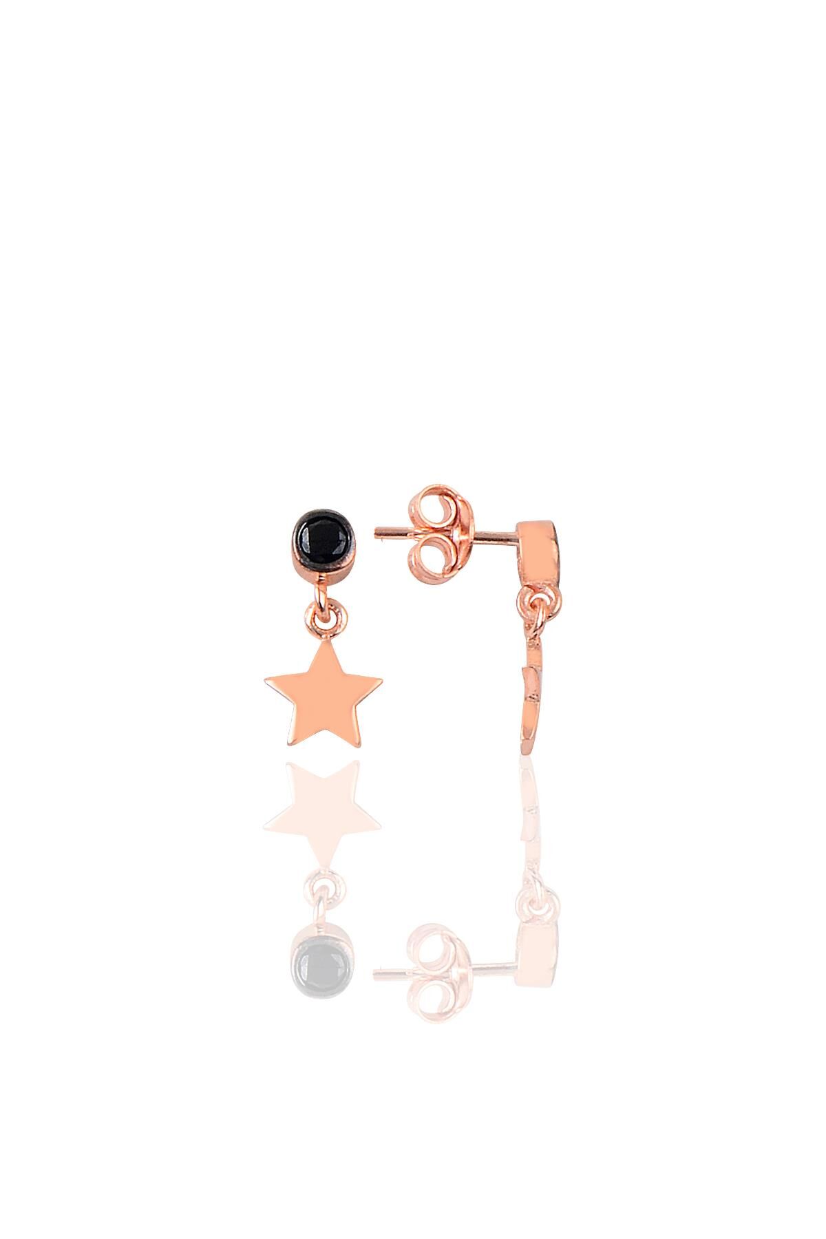 Gümüş siyah taşlı yıldız modeli küpe SGTL9452