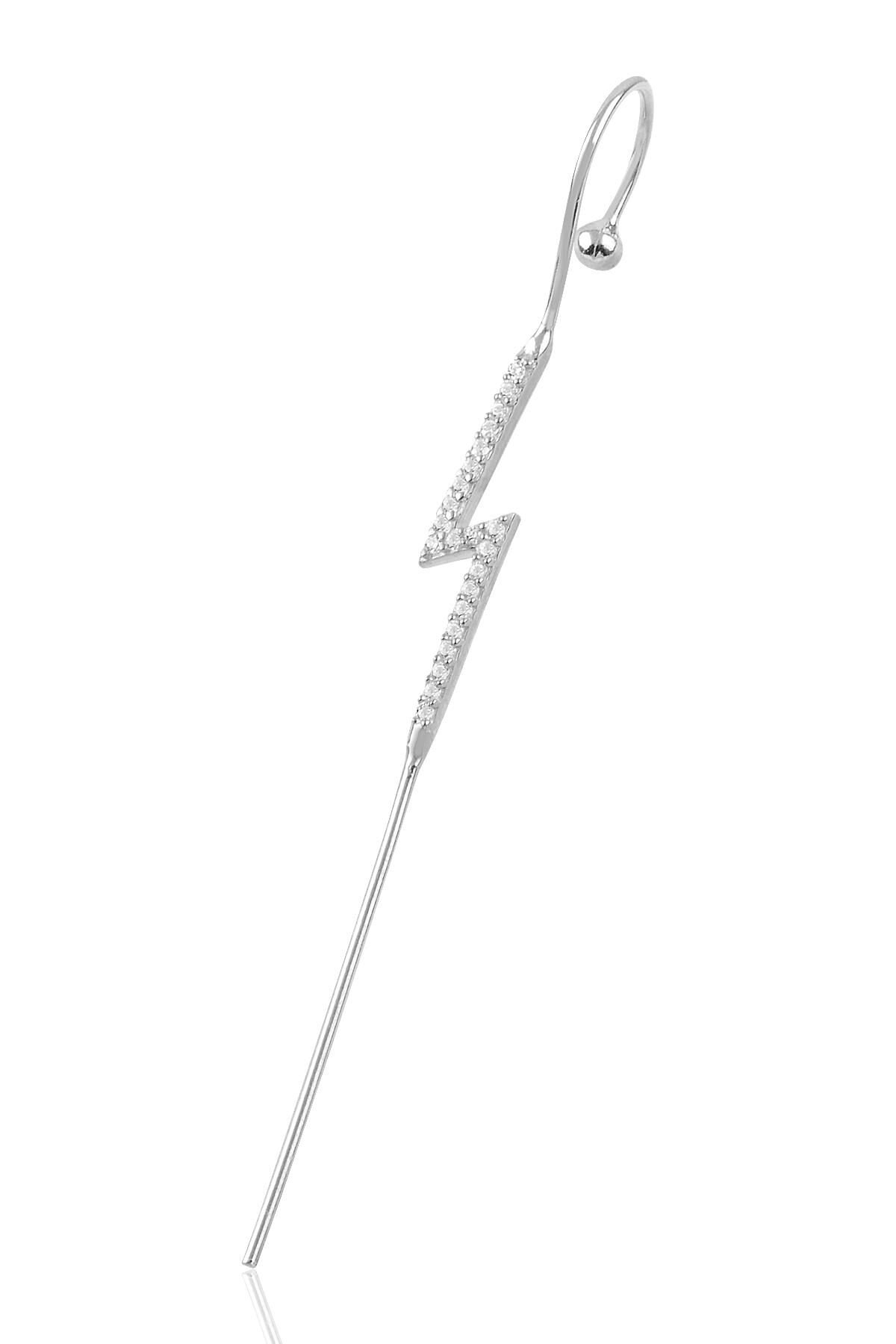 Gümüş rodyumlu taşlı şimşek modeli gümüş baston küpe SGTL10701RODAJ