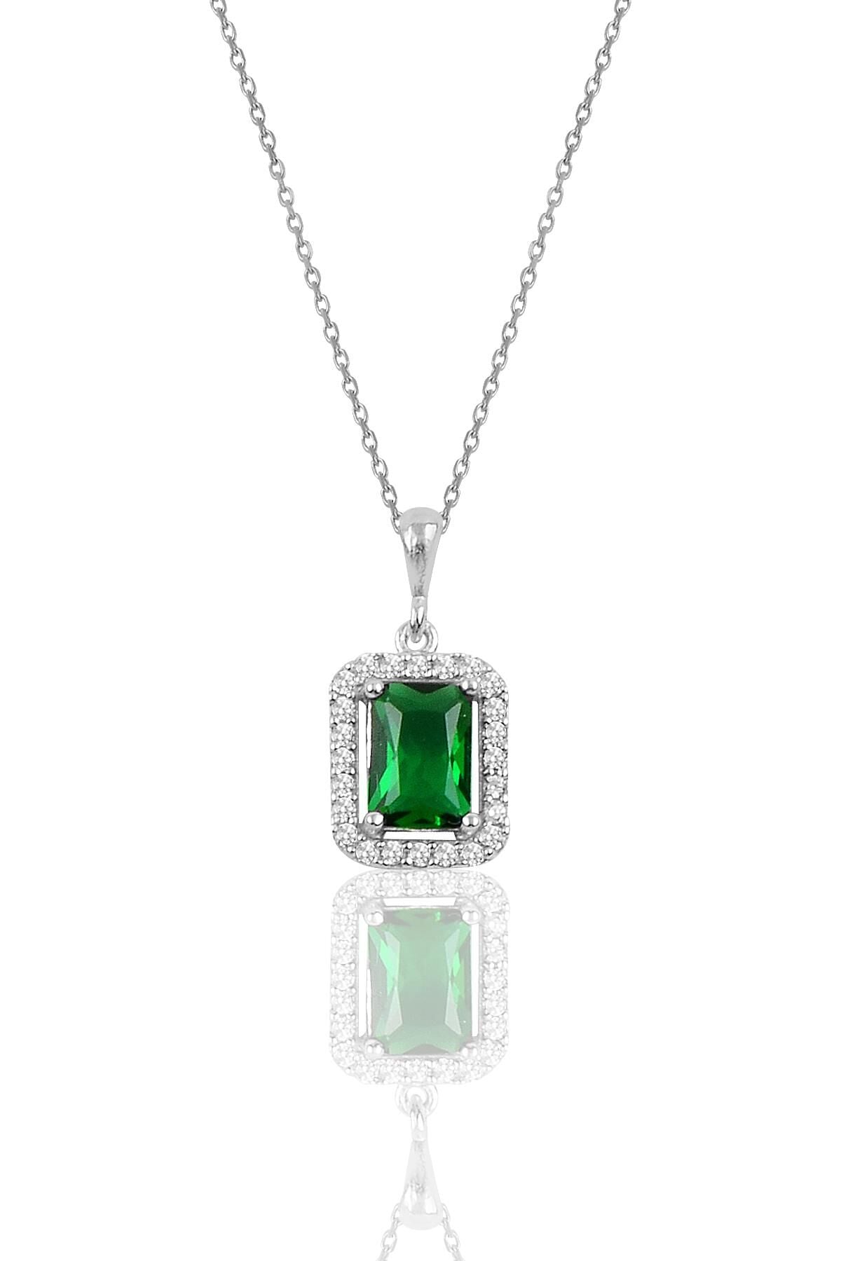 Gümüş kök zümrüt baget taşlı kolye SGTL10125YSL