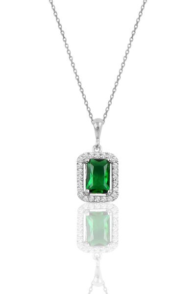 Gümüş kök zümrüt baget taşlı kolye SGTL10125YSL