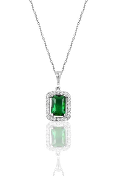 Gümüş kök zümrüt baget taşlı kolye SGTL10125YSL
