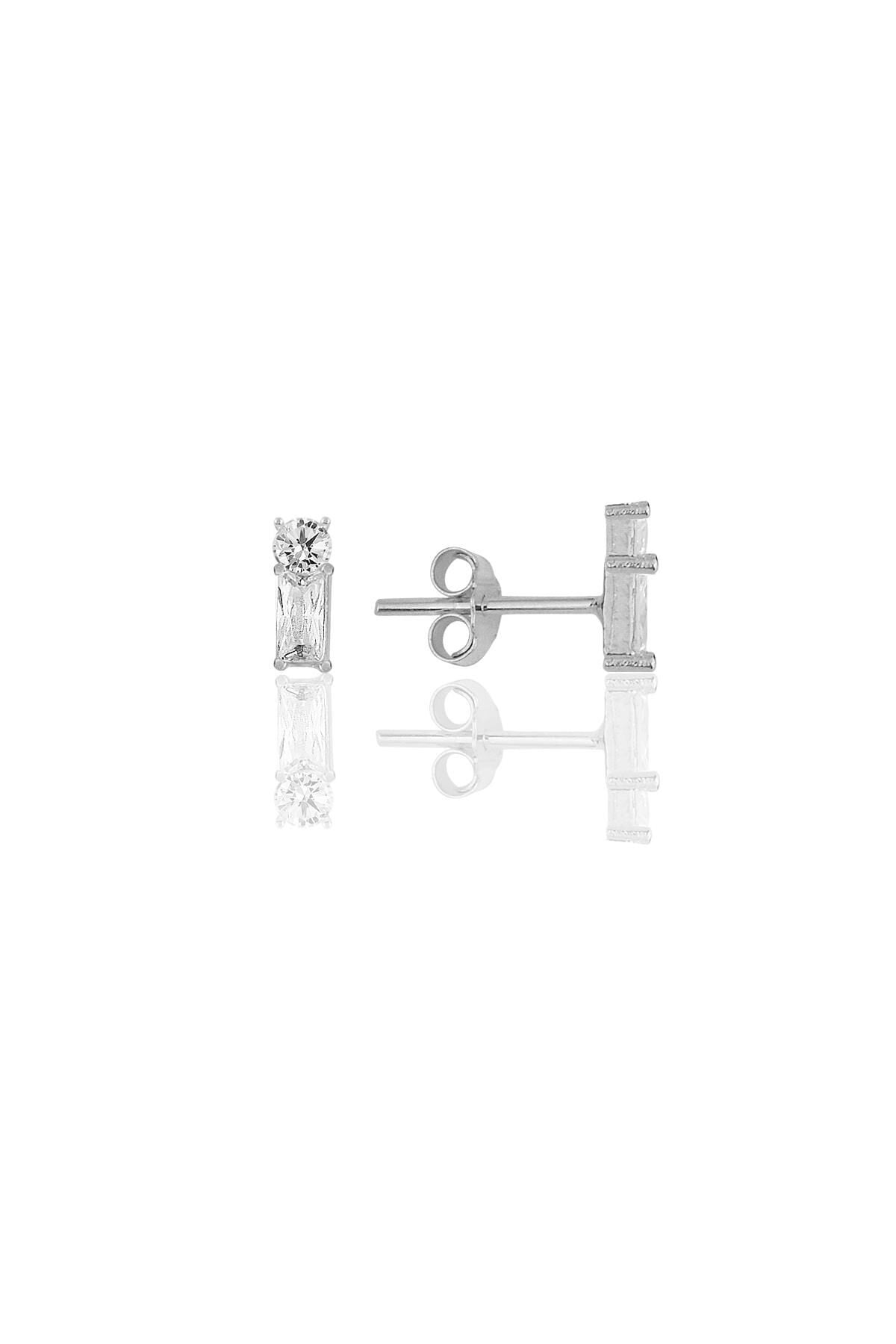Gümüş rodyumlu baget kesim zirkon taşlı küpe SGTL12066RODAJ
