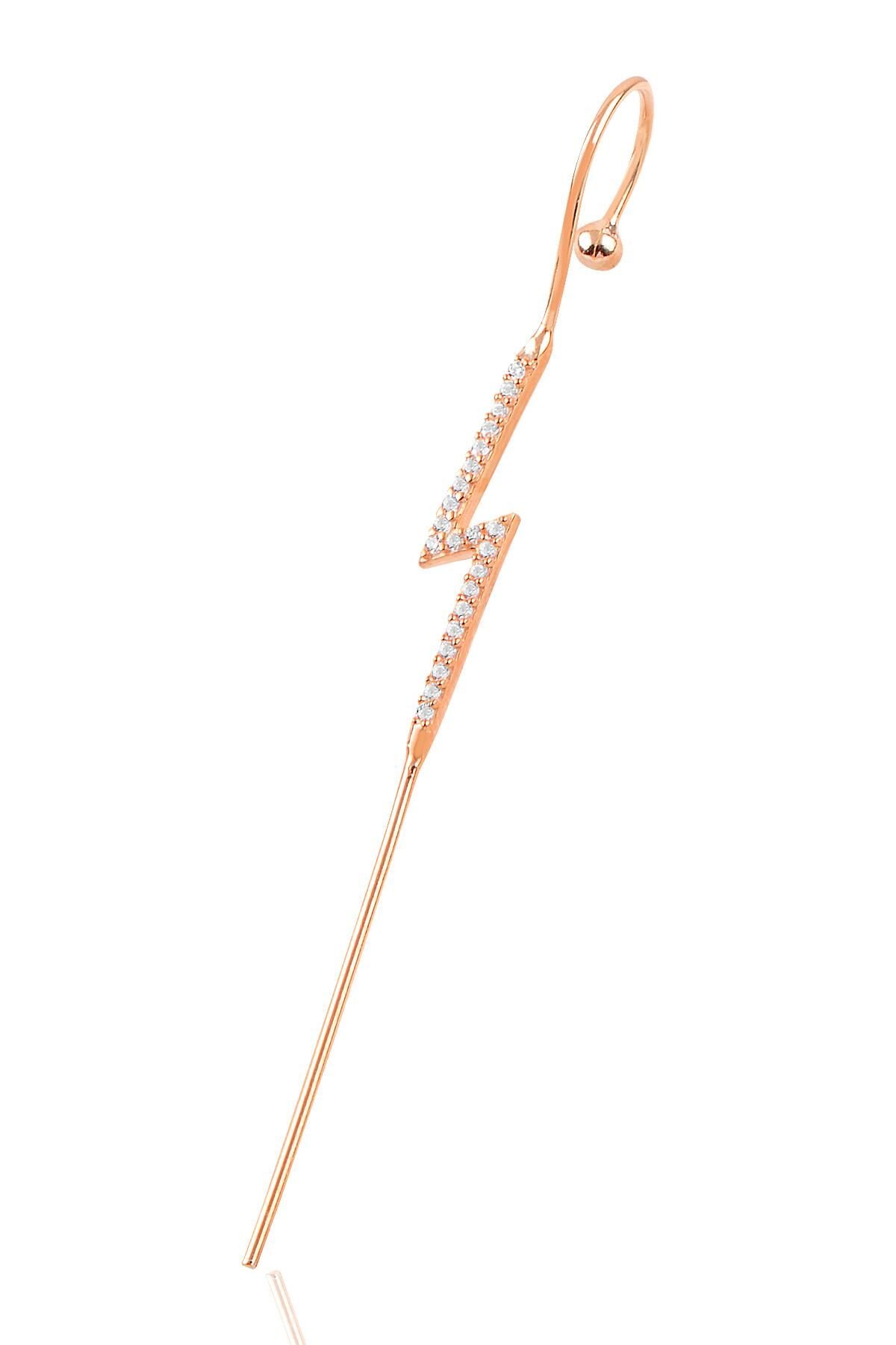 Gümüş rose taşlı şimşek modeli gümüş baston küpe SGTL10701ROSE