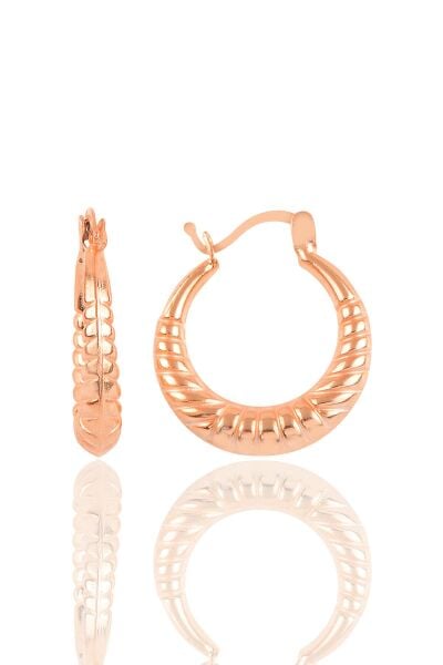 Gümüş rose orta boy  desenli gümüş şarnel küpe SGTL10702ROSE