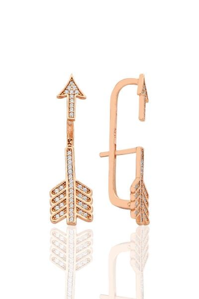 Gümüş rose zirkon taşlı ok modeli tasarım hayalet küpe SGTL12549ROSE