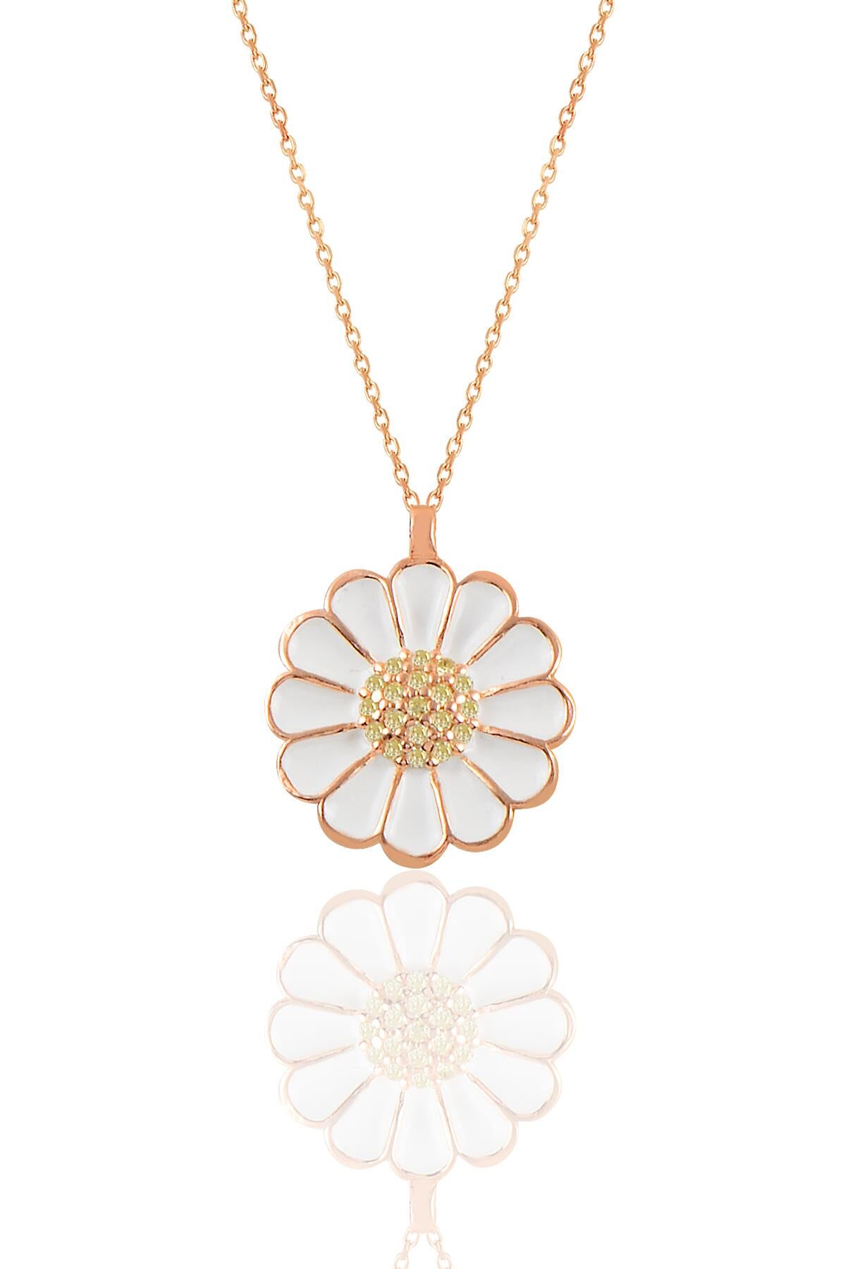 Gümüş rose zirkon taşlı papatya kolye  SGTL11144ROSE