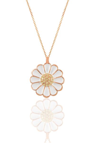 Gümüş rose zirkon taşlı papatya kolye  SGTL11144ROSE