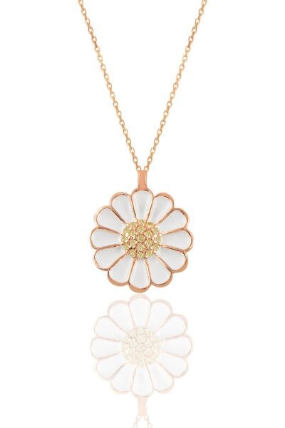 Gümüş rose zirkon taşlı papatya kolye  SGTL11144ROSE