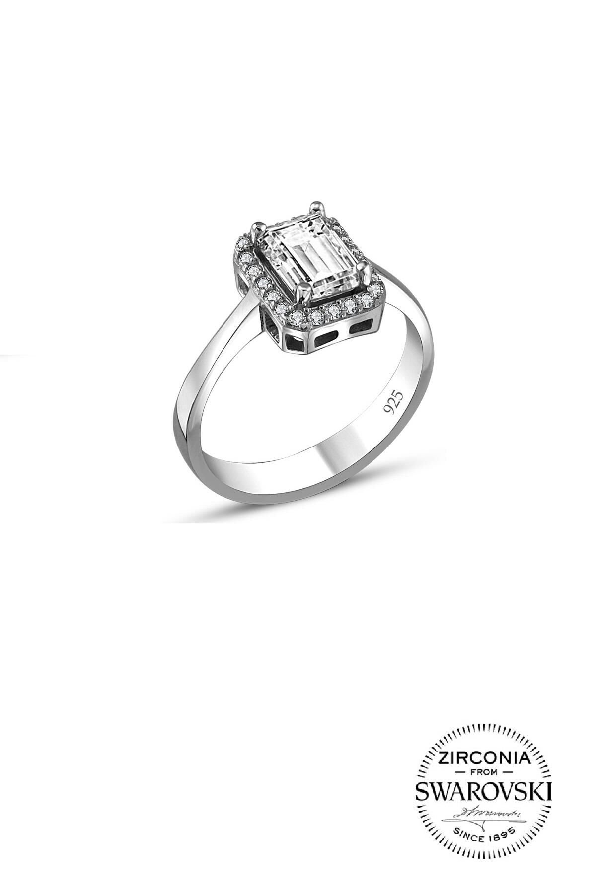 Gümüş Swarovski baget taşlı pırlanta modeli yüzük SGTL20519YZK