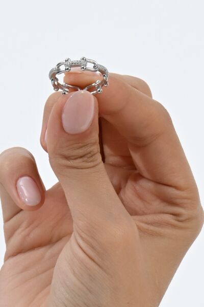 925 ayar gümüş rodyumlu zirkon taşlı alttan ayarlanabilir trend yüzük SGTL13079RODAJ