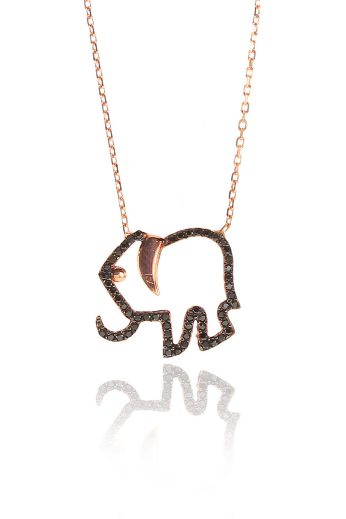 Gümüş siyah taşlı rose fil kolye SGTL9295