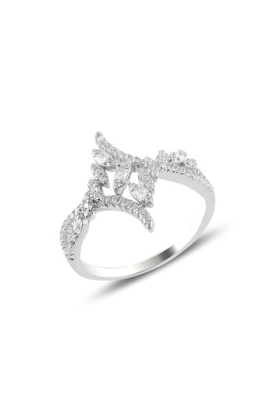 Gümüş rodyumlu  pırlanta modeli beyaz altın görünümlü kolye küpe ve yüzük seti SGTL10942