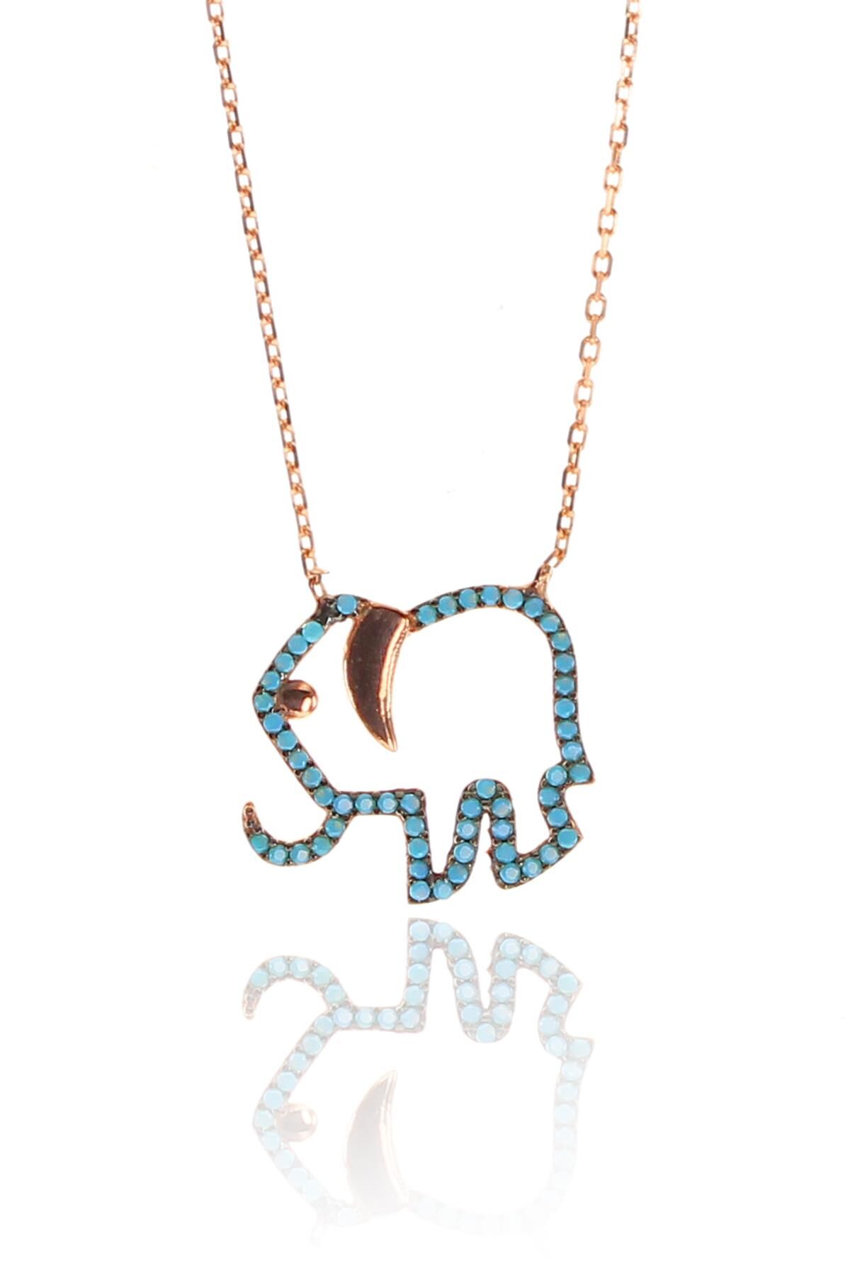 Gümüş turkuaz taşlı rose fil kolye SGTL9296