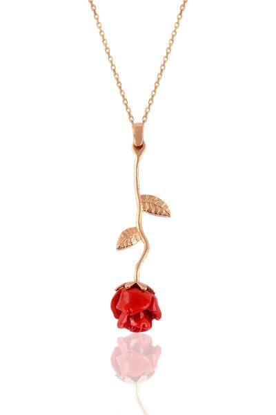 Gümüş rose kırmızı gül kolye SGTL11143ROSE