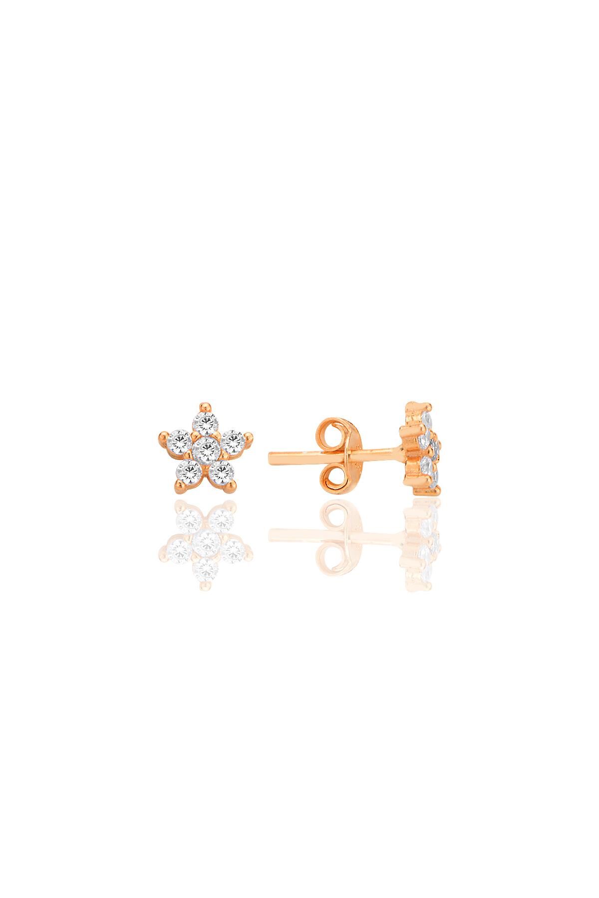 Gümüş rose zirkon taşlı çiçek küpe SGTL12550ROSE