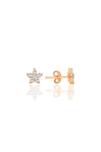 Gümüş rose zirkon taşlı çiçek küpe SGTL12550ROSE