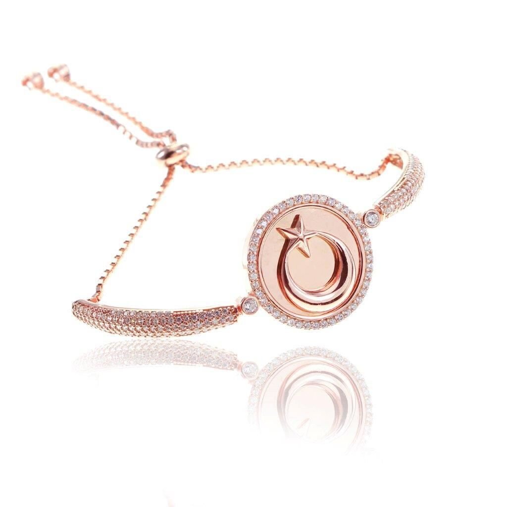 Zirkon Taşlı Ayyıldız Asansörlü Bileklik SGTL7197