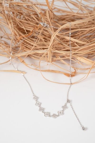 925 Ayar gümüş rodyumlu sedef ve zirkon taşlı asansörlü yedili yonca kolye  SGTL13090RODAJ