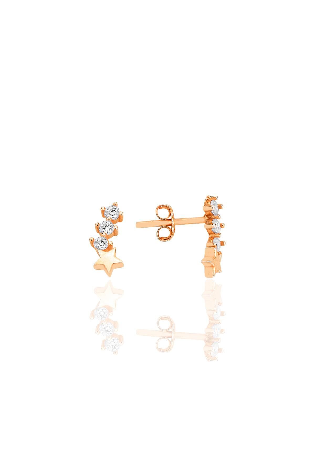 Gümüş rose zirkon taşlı kuyruklu yıldız küpe SGTL12551ROSE