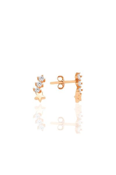 Gümüş rose zirkon taşlı kuyruklu yıldız küpe SGTL12551ROSE