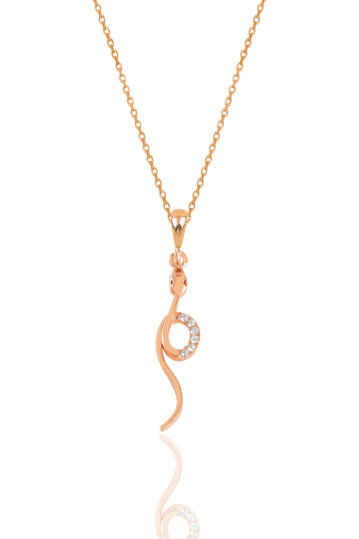 Gümüş rose zirkon taşlı  yılan kolye SGTL12063ROSE