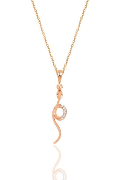 Gümüş rose zirkon taşlı  yılan kolye SGTL12063ROSE