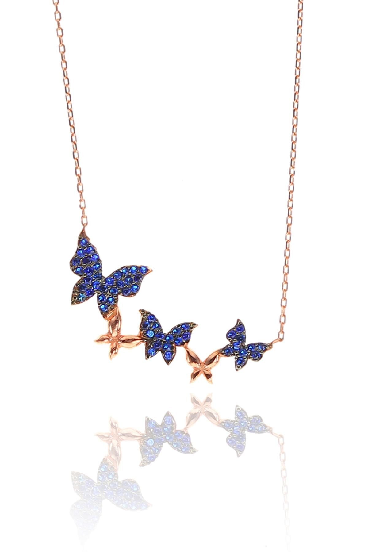 Gümüş safir taşlı uçan kelebekler kolyesi SGTL9298